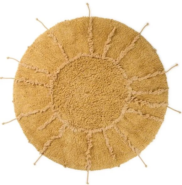 Covor galben muștar lavabil, țesut manual, rotund, din bumbac ø 100 cm Solar Multishape – Lorena Canals