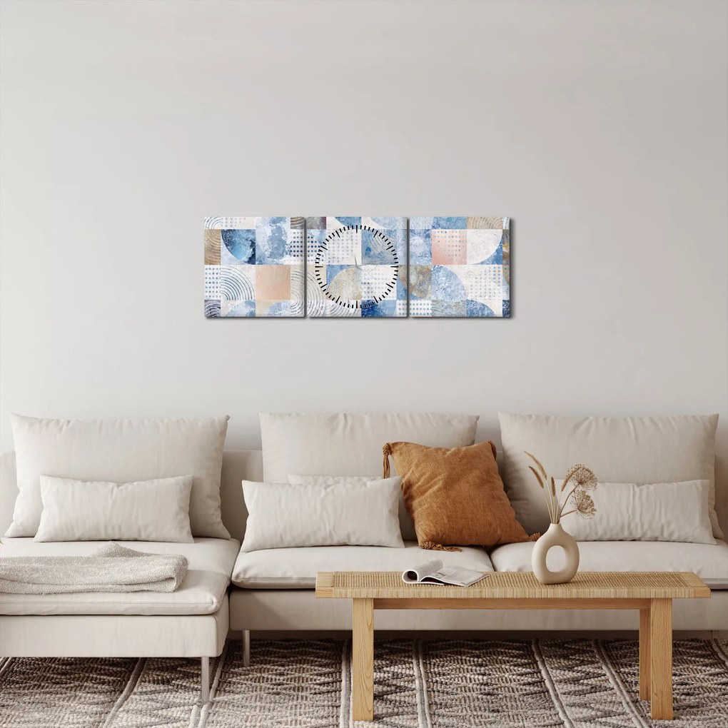 Tablou - figuri geometrice pe perete (cu ceas) (90x30 cm)