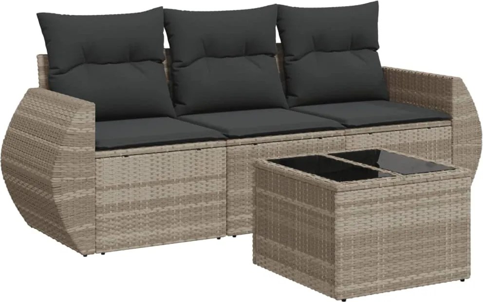 vidaXL Set canapea de grădină cu perne, 4 piese, gri deschis poliratan