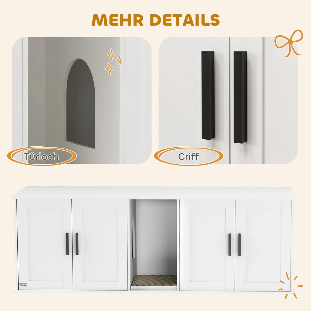 PawHut Dulap pentru litieră, casă pentru pisici cu ușă și despărțitor, litieră pentru pisici mari 145 x 49 x 51 cm Alb | Aosom Romania