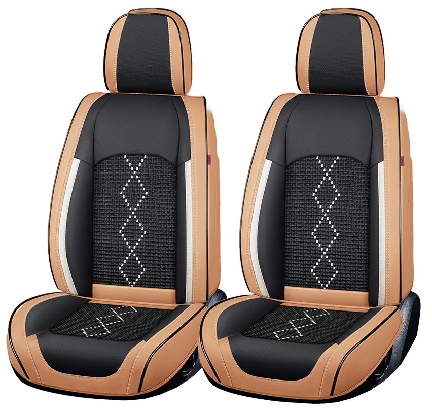 Huse auto premium 5 locuri Carguard Deluxe piele ecologica perforata si textil - maro caramel