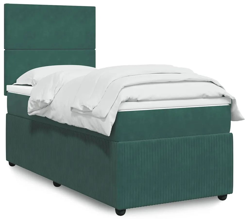 vidaXL Pat continental cu saltea, verde închis, 80x200 cm, catifea