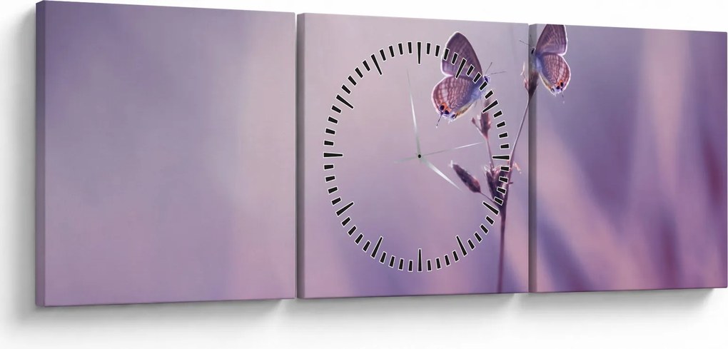 Tablou - Fluturi mov (cu ceas) (90x30 cm)