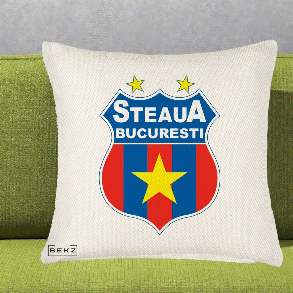 Perna Personalizata Steaua Bucuresti Fotbal, 40x40 cm, Crem Reliefat, Husa Detasabila, Perna Inclusa, BEKZ®