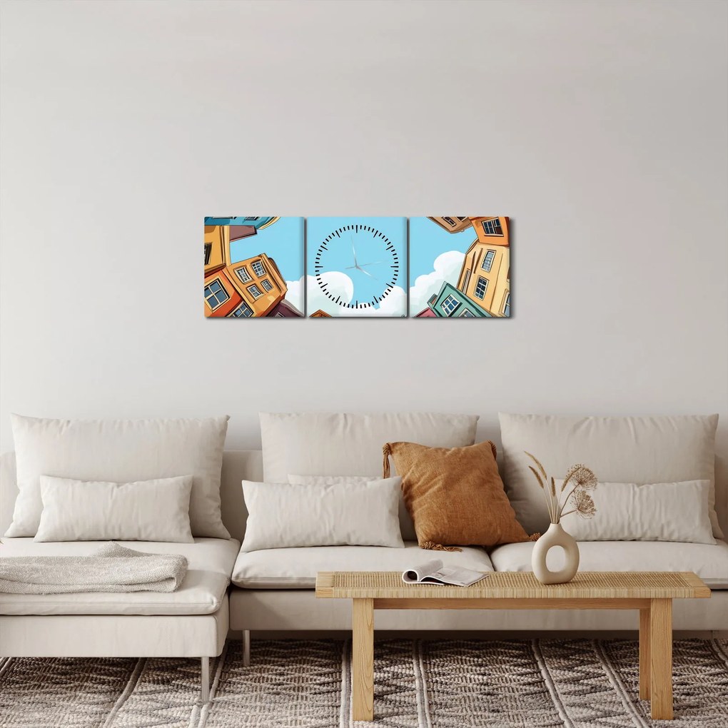 Tablou - Între case (cu ceas) (90x30 cm)