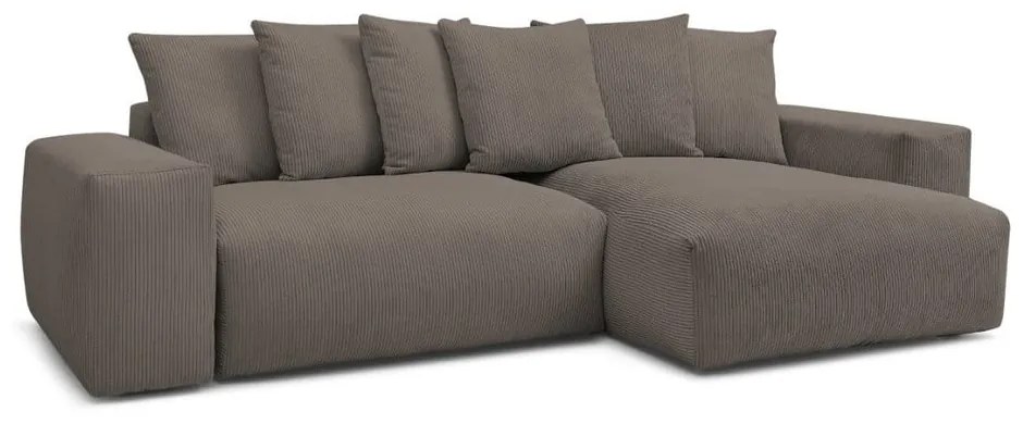 Colțar taupe extensibil/cu spațiu de depozitare cu tapițerie din catifea reiată Voltaire – Bobochic Paris