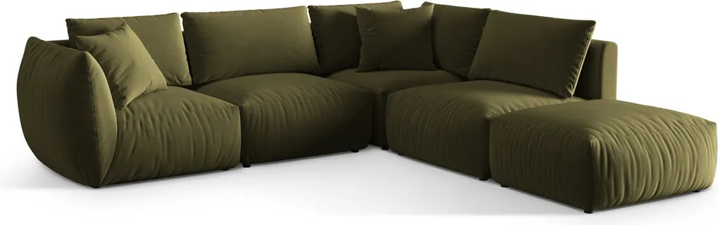 Coltar modular dreapta 4 locuri, Chris-184, Micadoni Home, 295x290x80 cm, catifea, verde deschis