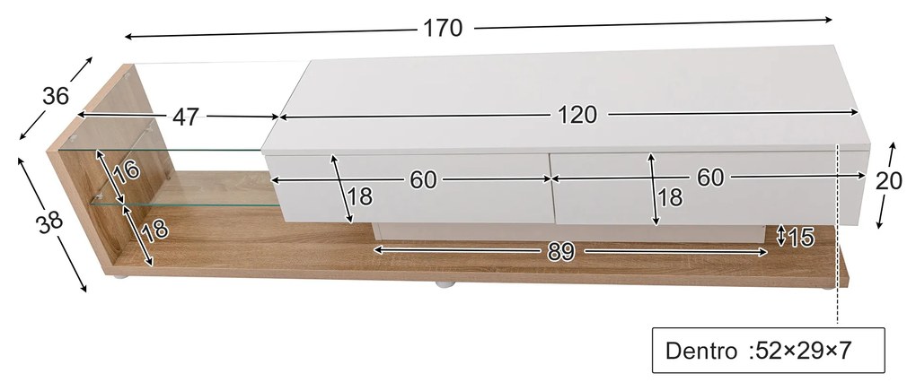 Mobilier TV modern stil rustic cu finisaj alb lucios și lemn, Alb | Aosom Romania