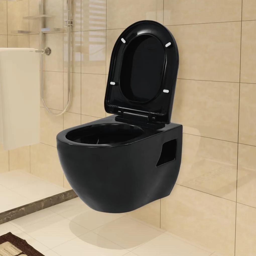 143023 vidaXL Vas de toaletă cu montare pe perete, ceramică, negru