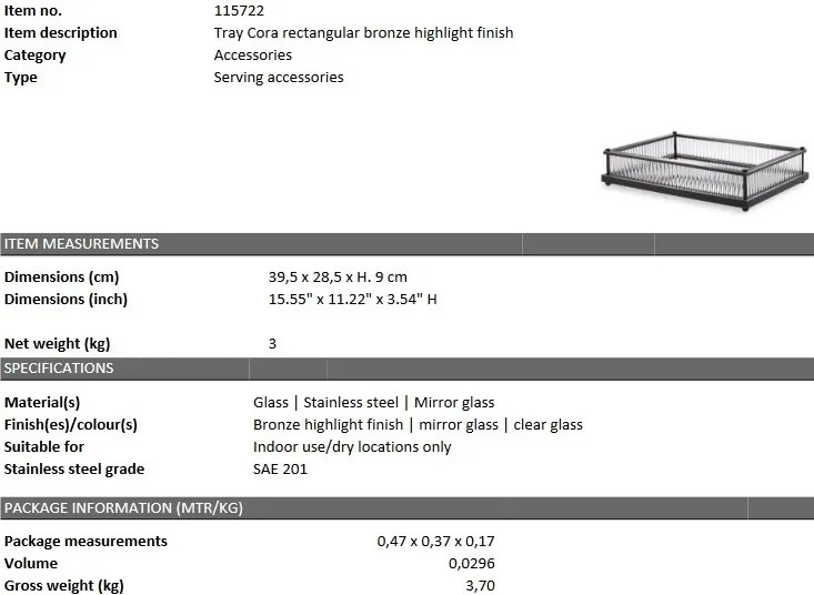 Tava design LUX Cora Rectangular, bronz 115722 HZ
