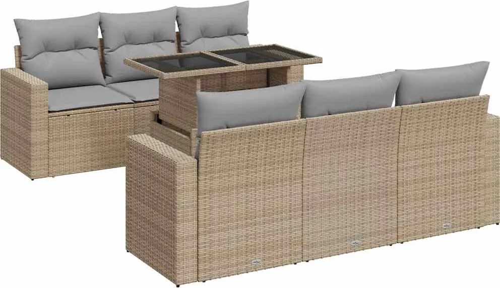 vidaXL Set canapele de grădină, 7 piese, cu perne, bej, poliratan