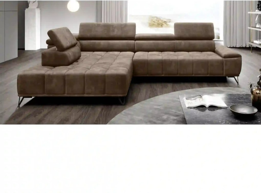 Coltar PALLADIO L, sezlong stanga, stofa catifelata bej - Vogue 02, cu