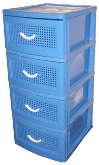 Comoda albastra din plastic cu 4 sertare, 45x38x93 cm