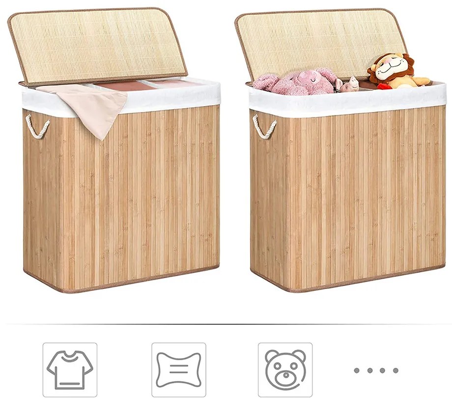 Coș de rufe din bambus 60x40x61.5cm