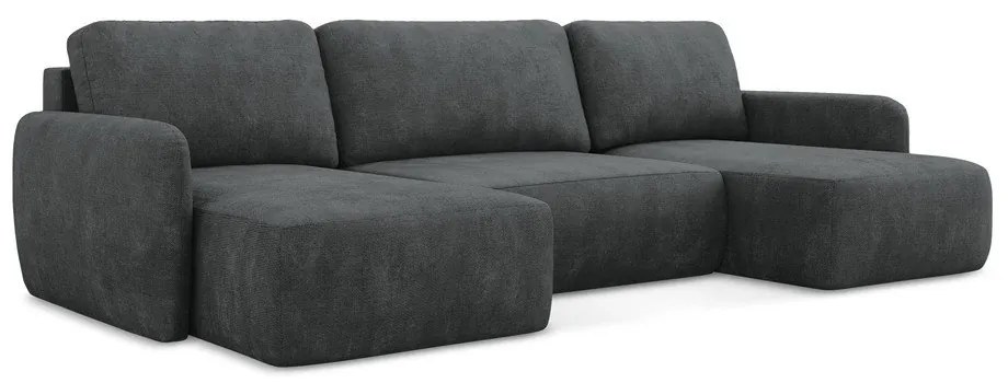 Colțar gri închis extensibil/cu spațiu de depozitare cu tapițerie din chenille (în formă de "U") Lilo – Makamii