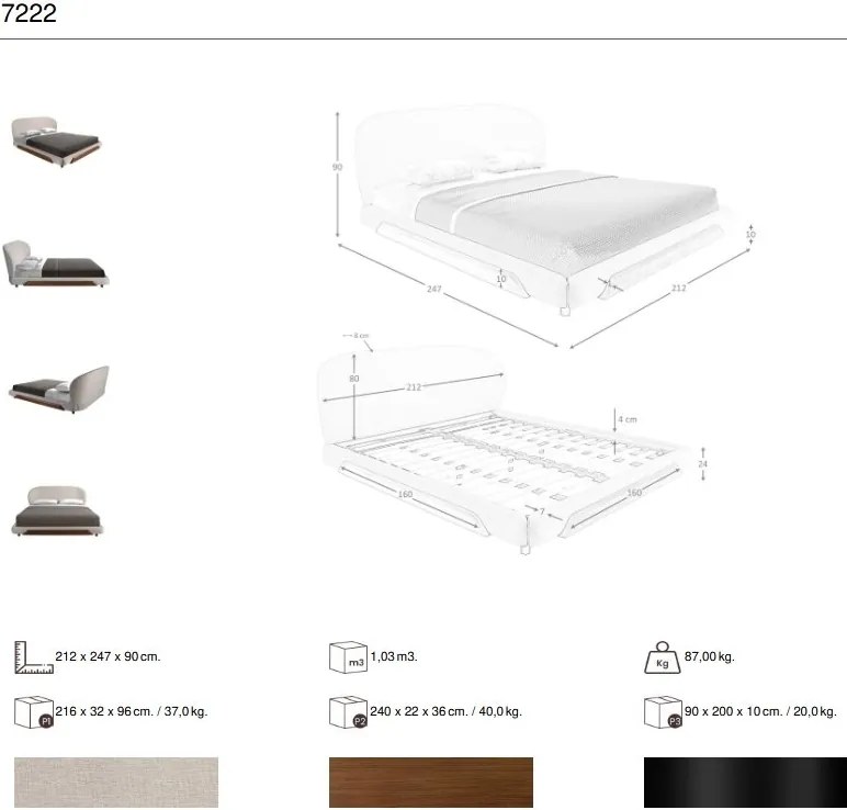 Pat dublu tapitat design LUX Light grey 180x200cm