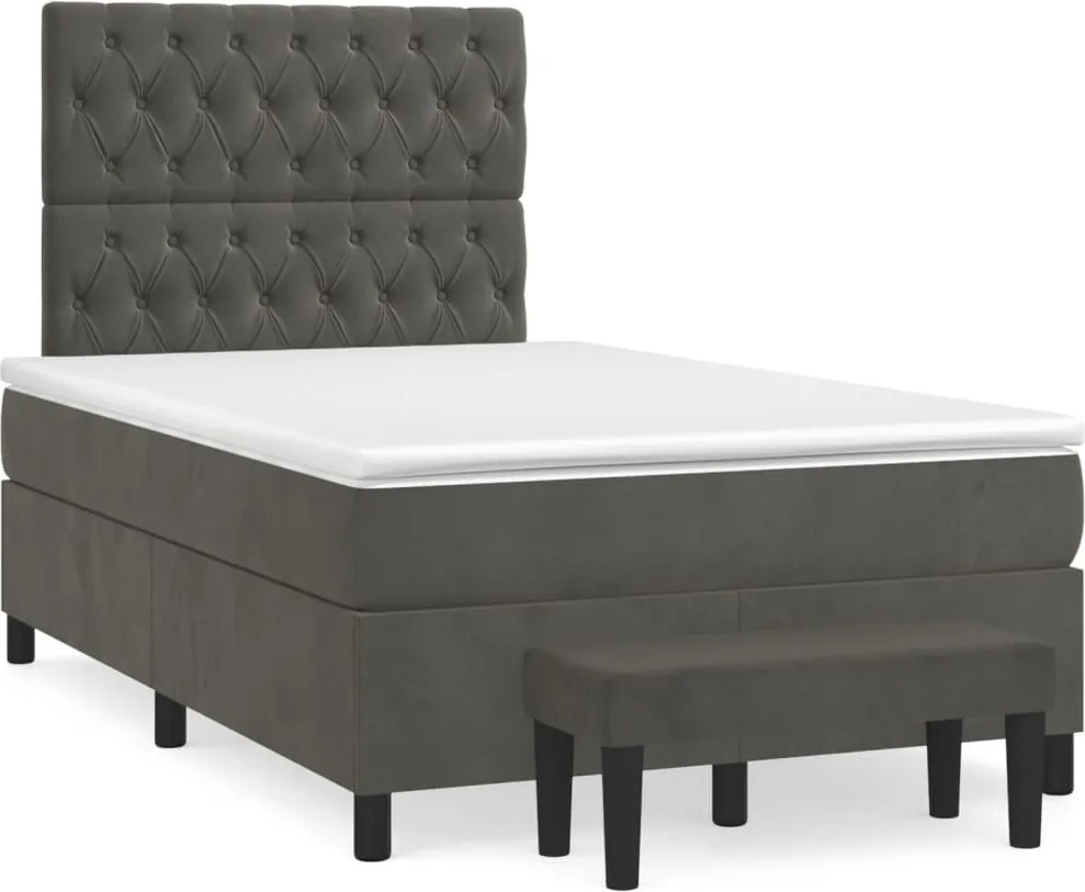 vidaXL Pat box spring cu saltea, gri închis, 120x200 cm, catifea