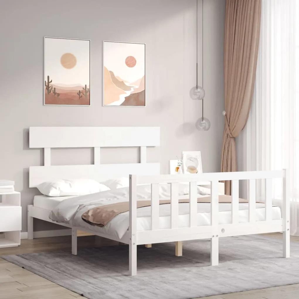 3193267 vidaXL Cadru de pat cu tăblie, alb, 120x200 cm, lemn masiv