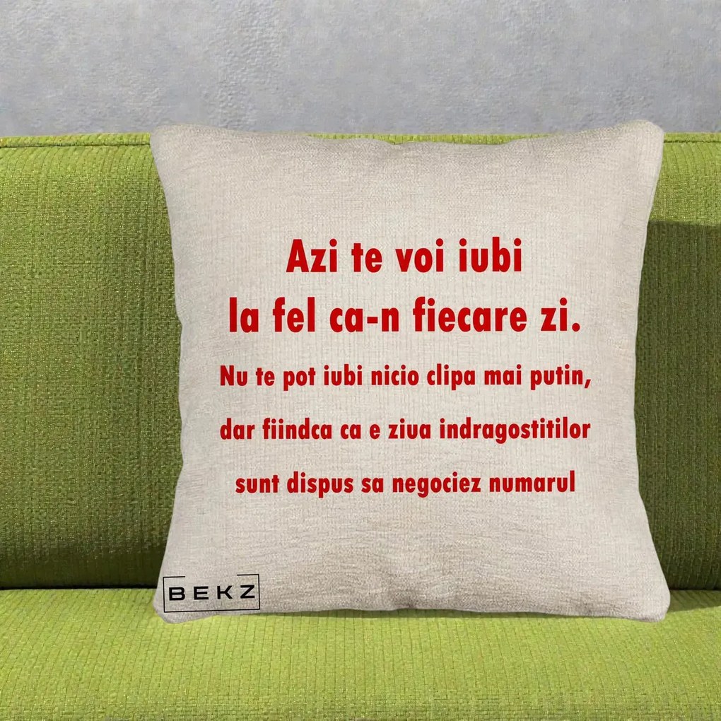 Cadou pentru Iubita - Perna Personalizata Azi Te Voi Iubi, 40x40 cm, Bej Canapea, Husa Detasabila, Perna Inclusa, BEKZ®