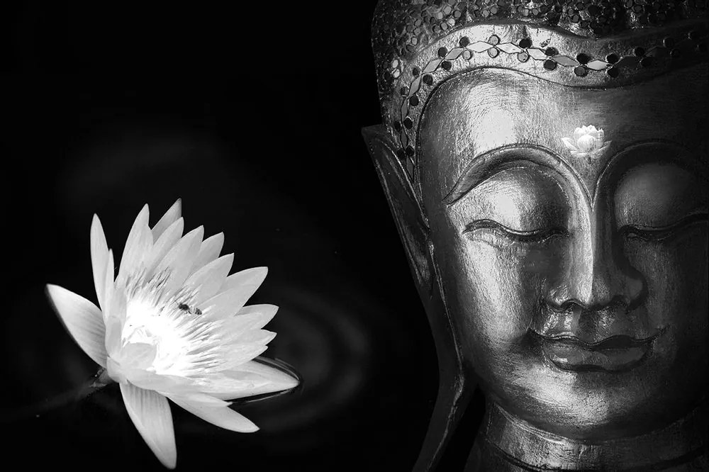 Tapet autoadeziv divinul Buddha în alb-negru