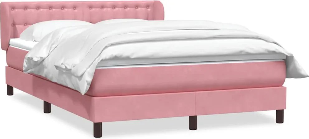 vidaXL Pat box spring cu saltea, roz, 160x220 cm, catifea