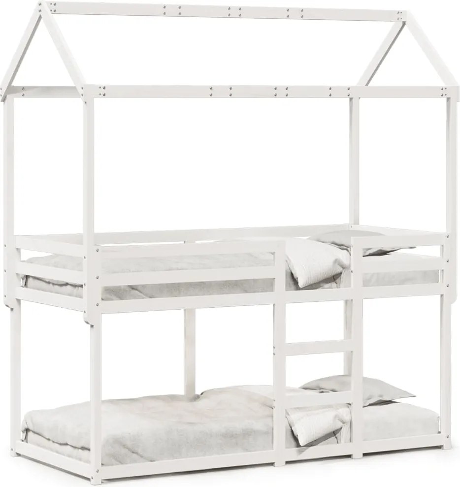 vidaXL Pat supraetajat cu acoperiș, alb, 90x190 cm, lemn masiv de pin