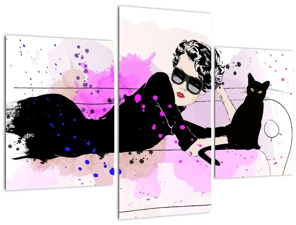 Tablou - Femeia cu pisică neagră (90x60 cm)