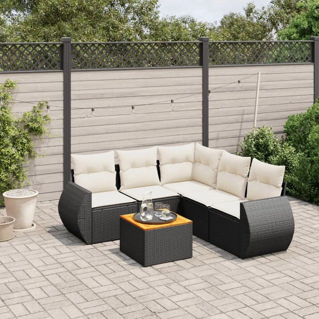 3224999 vidaXL Set mobilier de grădină cu perne, 6 piese, negru, poliratan