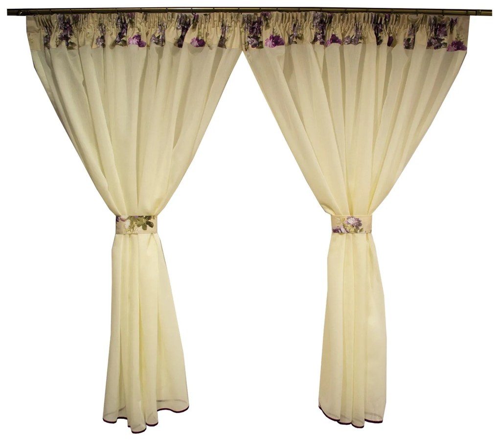 Perdea de bucatarie cu imprimeu floral, 435 x 155 cm