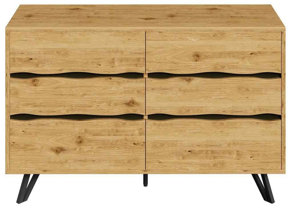 Comodă cu 6 sertare, picioare metalice, mult spațiu de depozitare, 120x40x75,5 cm, Culoare naturală