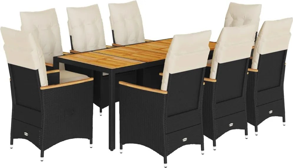 vidaXL Set mobilier de grădină cu perne, 9 piese, negru, poliratan