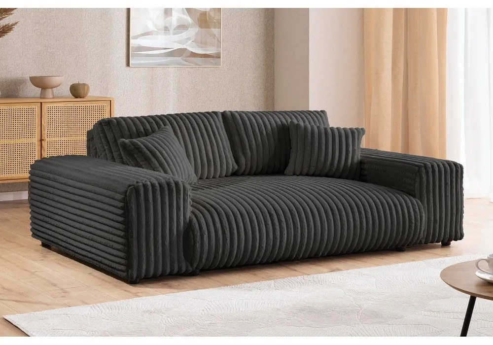 Canapea gri închis cu tapițerie din catifea reiată 213 cm Justin – Ropez