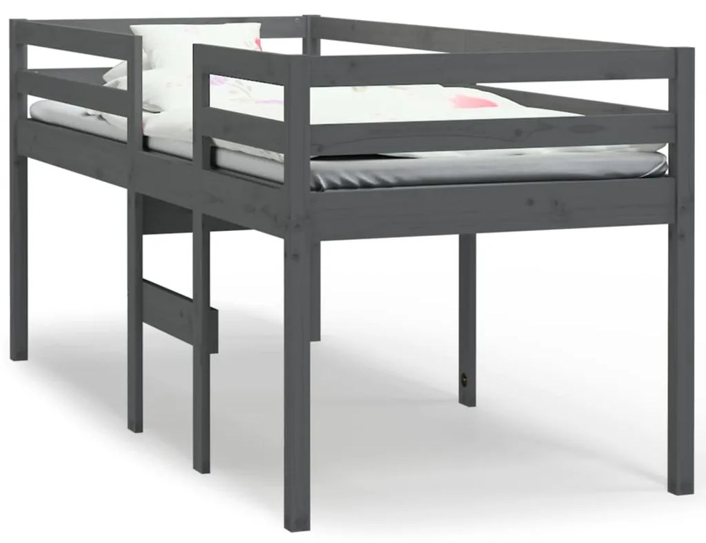 821616 vidaXL Pat înalt de dormitor, gri, 90x200 cm, lemn masiv de pin