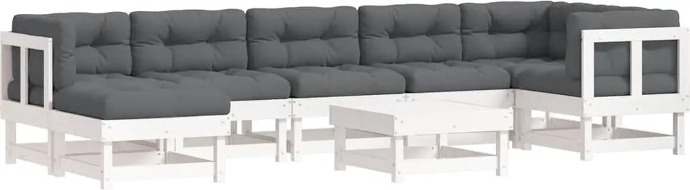 vidaXL Set mobilier de grădină cu perne, 8 piese, alb, lemn masiv