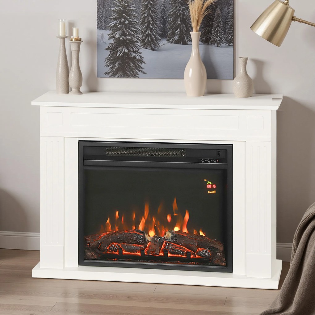 HOMCOM Șemineu Electric cu Flacără în 12 Culori, Telecomandă și Timer, 98x23.5x69.5 cm, Alb și Negru | Aosom Romania