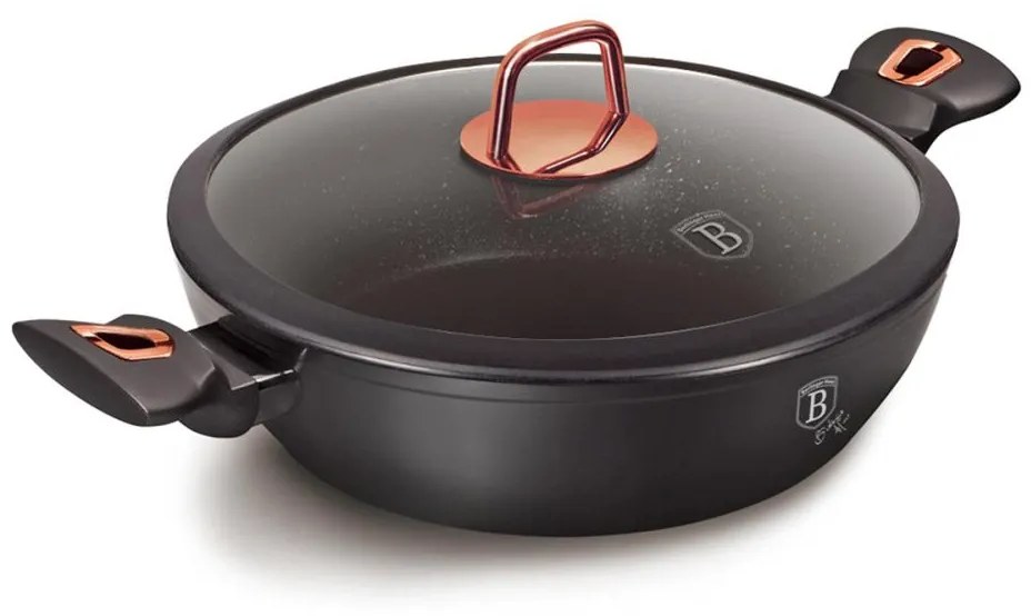 Cratiță cu suprafață marmorată + capac 28 cm neagră/roz-auriu BerlingerHaus