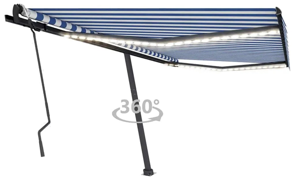vidaXL Copertină retractabilă manual cu LED, albastru&amp;alb, 400x300 cm