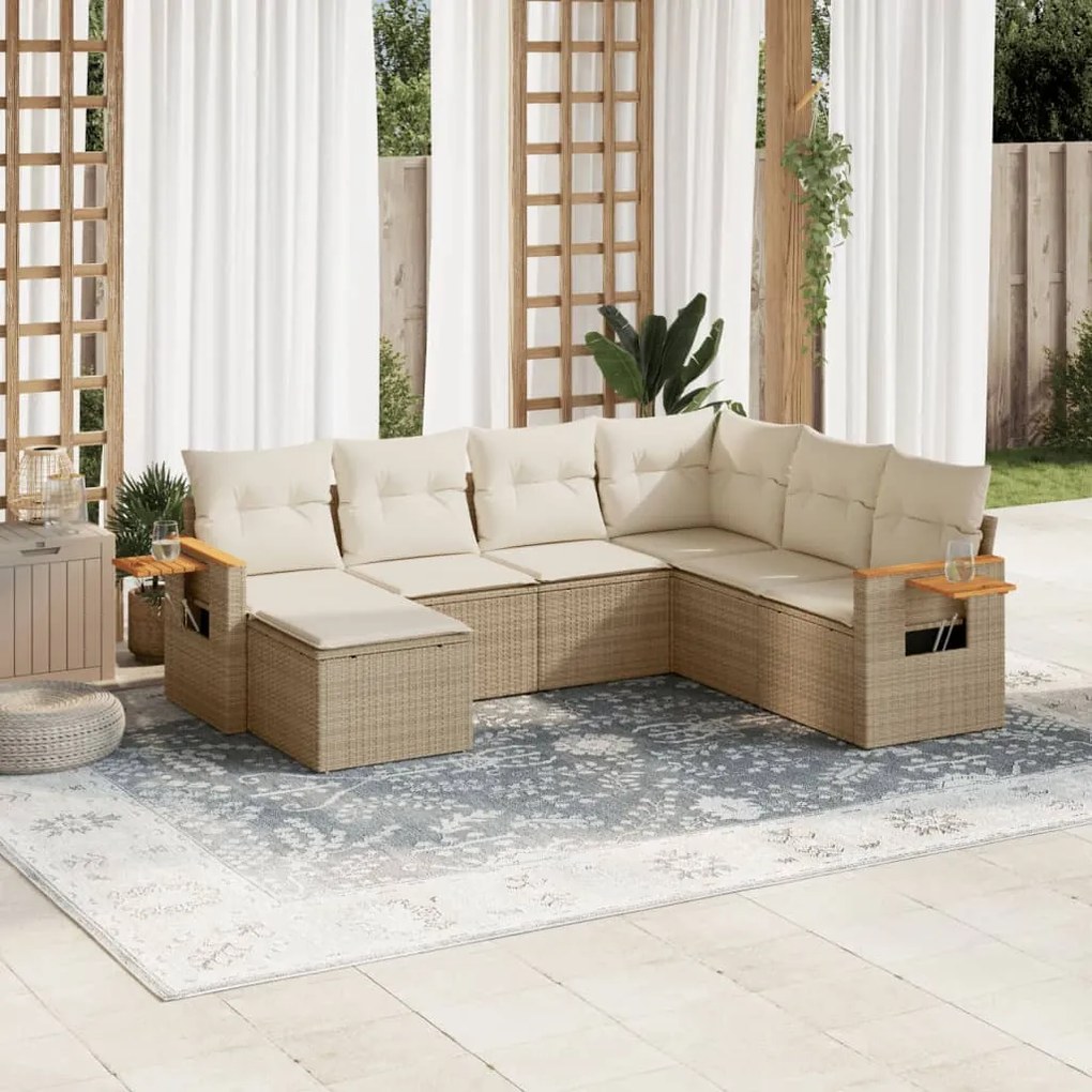 vidaXL Set canapele de grădină, 7 piese, cu perne, bej, poliratan