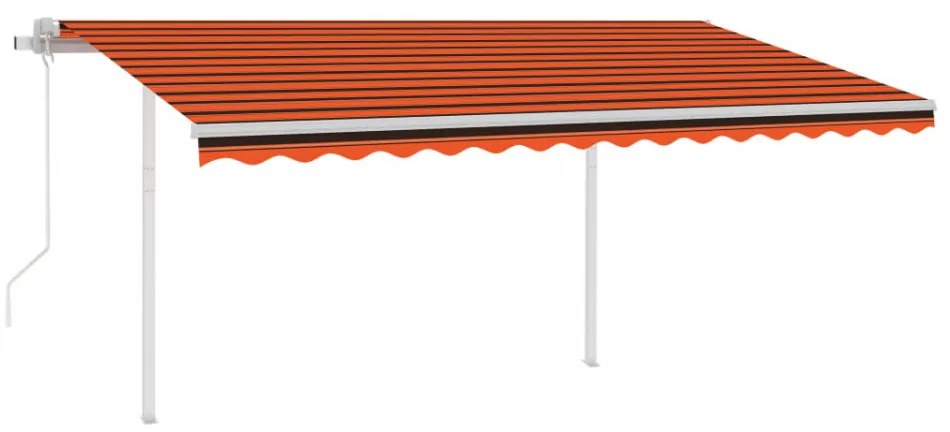 Copertină retractabilă automat cu stâlpi, portocaliu&maro 4x3 m
