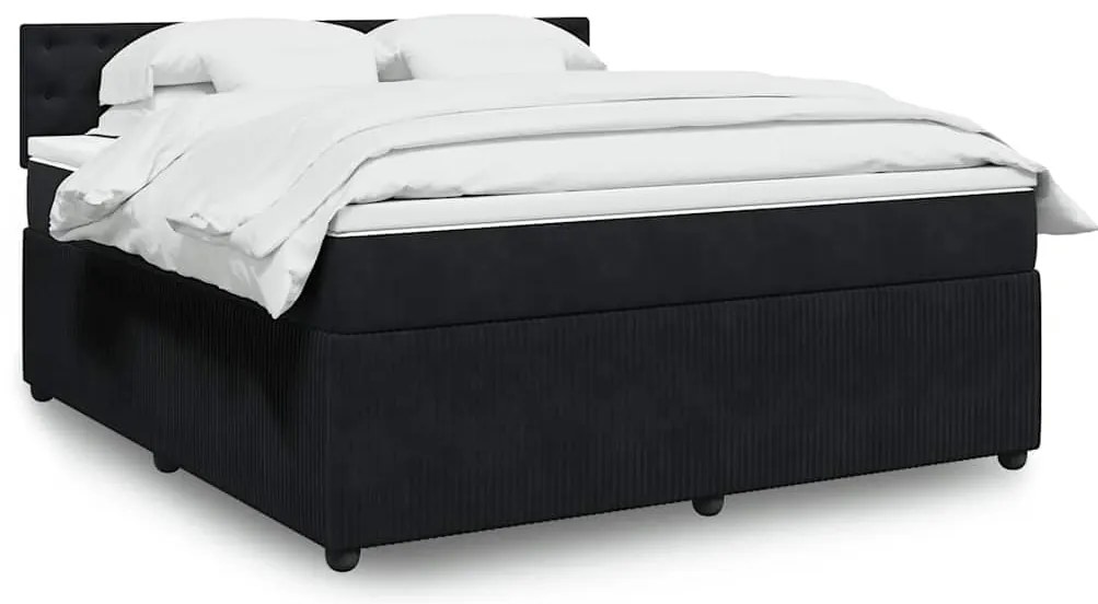 vidaXL Pat box spring cu saltea, negru, 180x200 cm, catifea