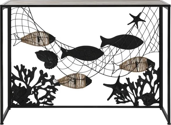 Consolă decorativă din metal și lemn cu temă marină, „Oceans"