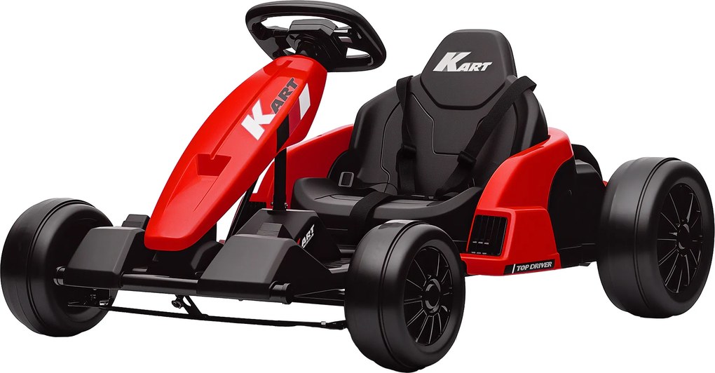 AIYAPLAY Go-Kart electric 24V, mod Drift, scaun reglabil, centură de siguranță în 5 puncte, funcție muzicală, claxon, 6-12 ani Roșu | Aosom Romania