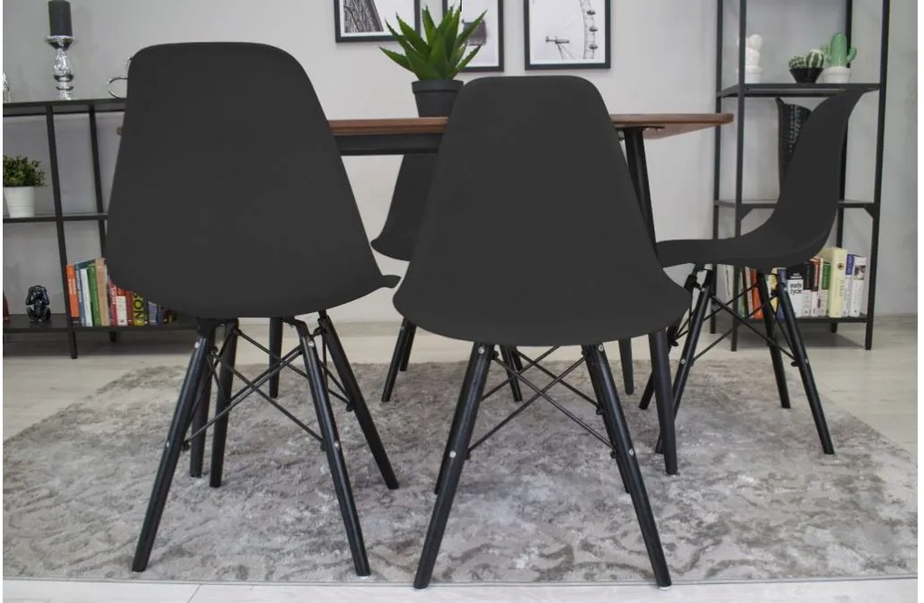 Scaune de sufragerie 4buc negre, stil scandinav Dark Classic