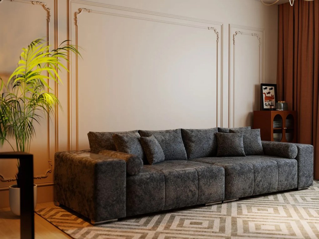 Canapea extensibilă dumonde cu ladă de depozitare si sezut confortabil din spuma high-density, Marbela Euphoria Black XXL 295x100 cm