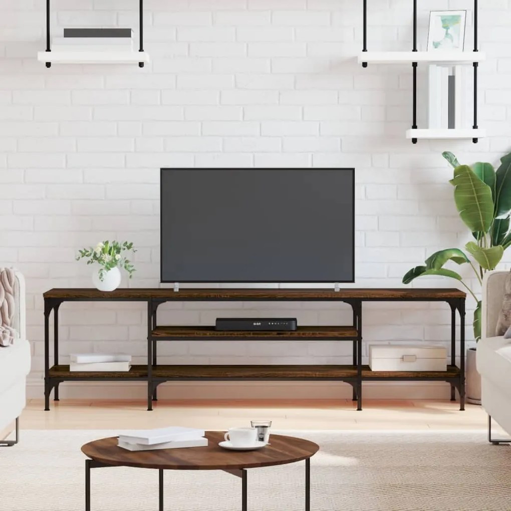vidaXL Comodă TV, stejar maro, 161x35x45 cm, lemn prelucrat &amp; fier