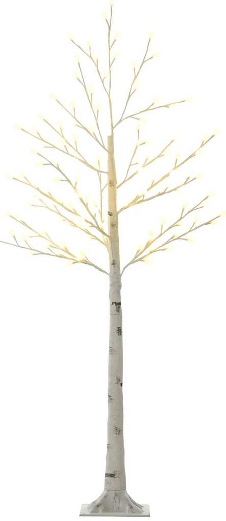 HOMCOM Mesteacăn artificial cu 120 LED-uri, 3 trepte de luminozitate, ramuri pliabile, IP44, 150 cm, Alb | Aosom Romania