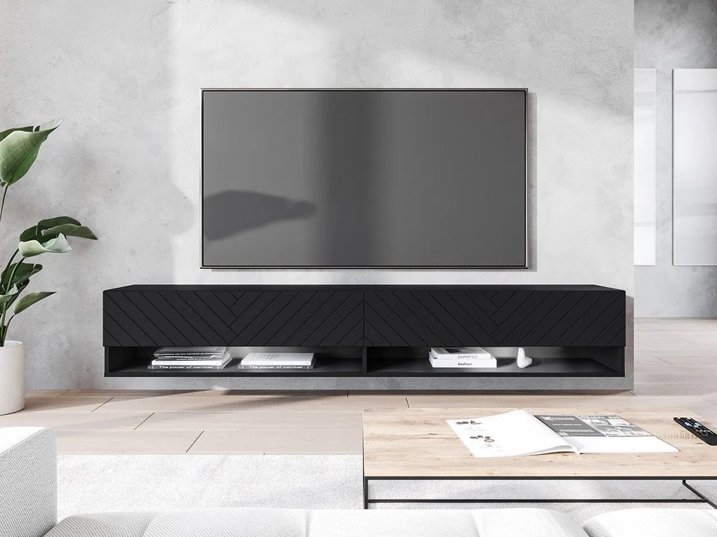 Dulap TV de perete Adenuk 140 MDF (Negru grafit + Negru) (cu iluminat LED RGB). 1106328