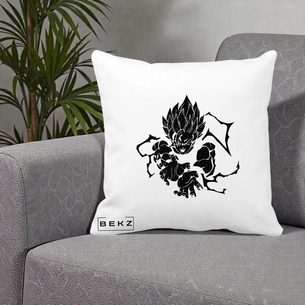 Perna Personalizata Dragon Ball Goku Super Saiyan Silueta, 40x40 cm, Alba Mata, Husa Detasabila, Perna Inclusa, BEKZ®