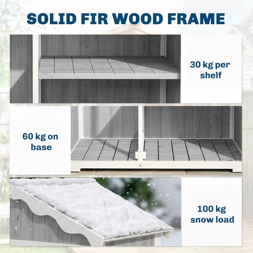 Outsunny Căsuță de grădină din lemn 105x55x179 cm dulap pentru unelte cu 4 rafturi acoperiș din metal galvanizat gri | Aosom Romania