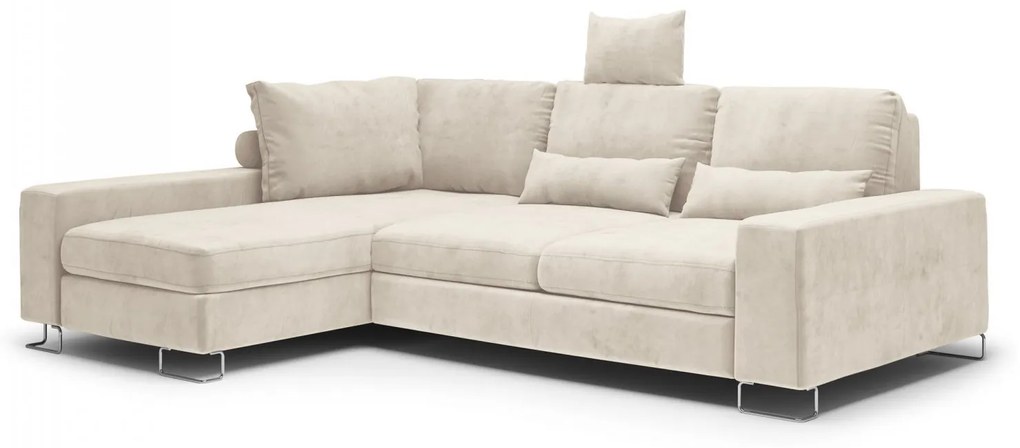 Coltar extensibil Opal, colt pe partea stanga cu tapiterie din catifea, bej